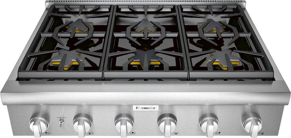 Thermador - Professional Series 36" Gas Rangetop with 6 Pedestal Star Burners and LP Conversion - Stainless Steel