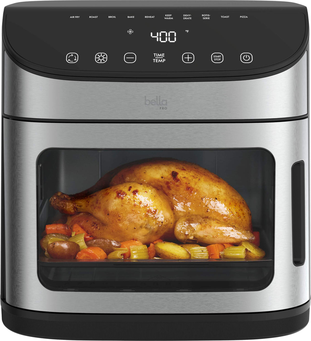 bella PRO - 12.6-qt. Air Fryer Oven: Air Fry, Roast, Broil, Bake, Dehydrate, Toast, Rotisserie + Keep Warm, Reheat & Pizza Functions - Stainless Steel