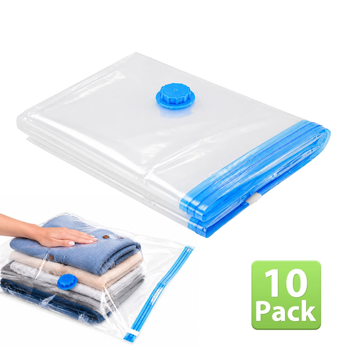Garnen - 10x Vacuum Storage Bag 16"x24", Vacuum Seal Bags for Clothing, Small Vacuum Bags for Clothes Sweaters, Compression Bags - Clear