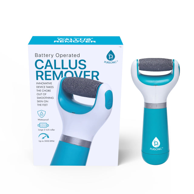 INNOVATIVE DEVICE TAKES THE CHORE OUT OF SMOOTHING SKIN ON THE FEET, Battery Operated, Waterproof, Large 2 inch roller, Up to 3000 RPM