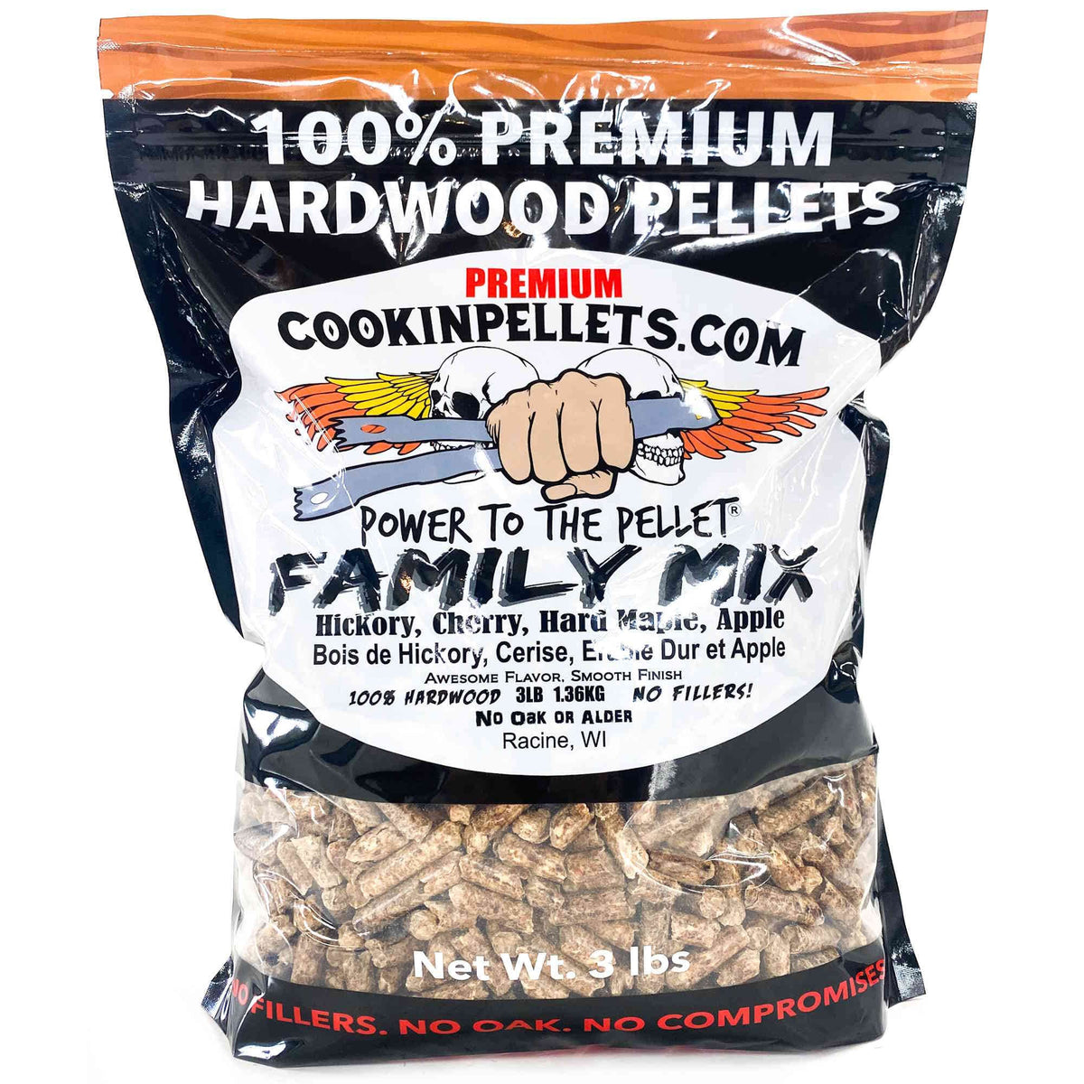 CookinPellets - Family Mix Wood Pellets for Indoor & Outdoor Smoker & Grill, 3Lbs