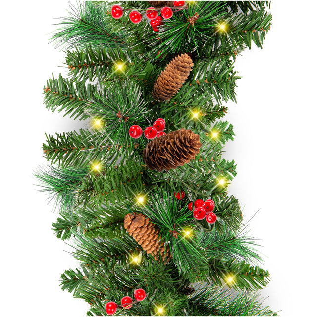 Front. Best Choice Products - Best Choice Products 9ft Pre-Lit Christmas Garland w/ 50 LED Lights, Pine Cones, Berries - Green/Berries - Corded.