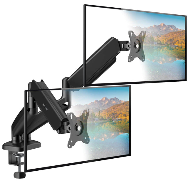 Front. Mount-It! - Dual Monitor Desk Mount with Gas Spring Arms, Adjustable Height and Tilt for 13"–32" Screens - Black.