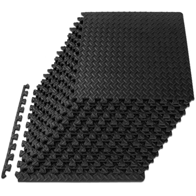 Front. ProsourceFit - ProsourceFit Diamond Plate Exercise Puzzle Mat 1/2-in, 48 Sq Ft - 12 Tiles - Black.