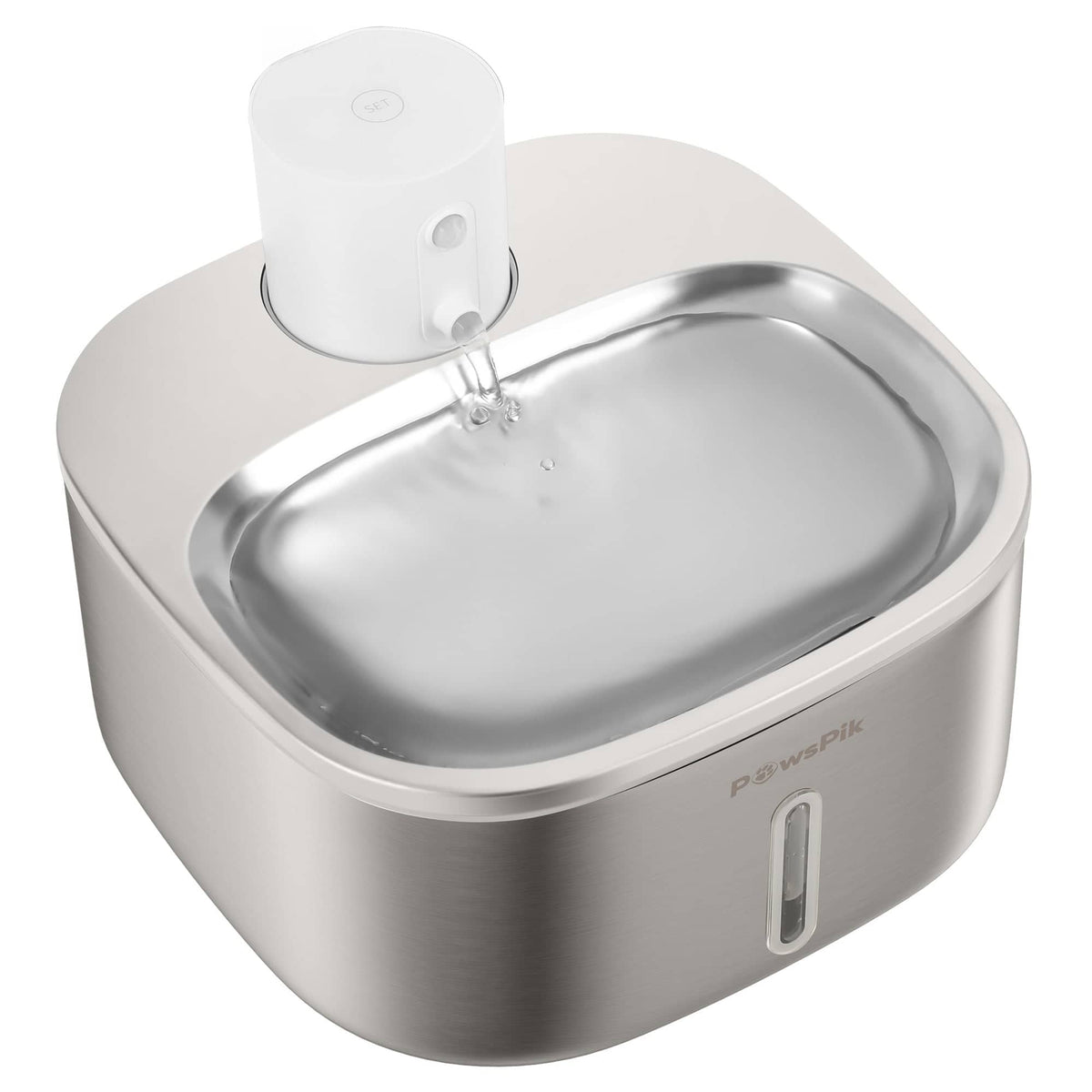 PawsPik - BOSS-01 Stainless Steel Rechargeable Battery Operated Cat & Small Dog Water Fountain, 108.2-oz - Silver