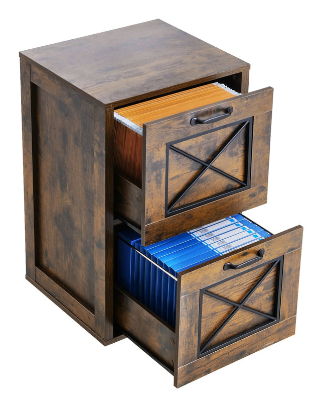 Front. VEVOR - 2 Drawer File Cabinet, Vertical Filing Storage Cabinets for Home Office, Heavy-Duty Cabinet - Burnt Wood.