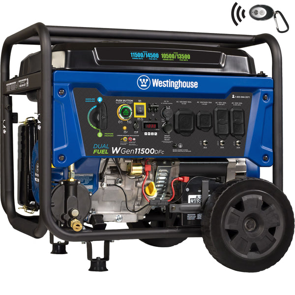 Westinghouse - 14,500-Watt/11,500-Watt Dual Fuel Portable Generator with Transfer Switch Outlet, Remote Start and CO Sensor - Blue