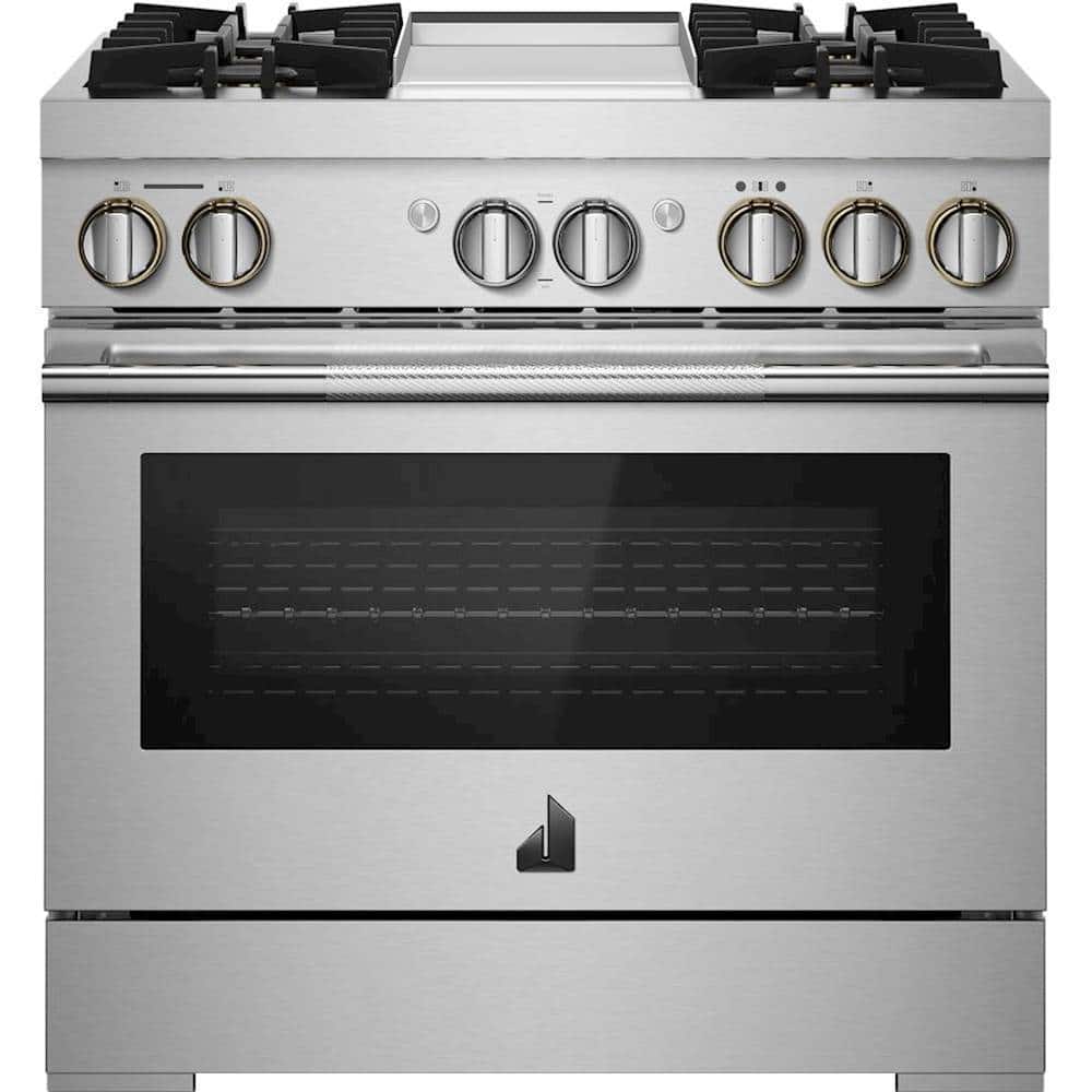 JennAir - 36 in. Wide 4 Burner RISE 5.1 Cu. Ft. Self-Cleaning Freestanding Dual Fuel Convection Range - Stainless Steel