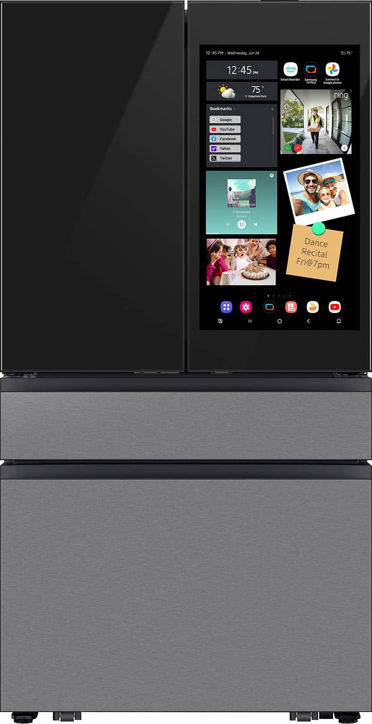 Samsung - Bespoke 29 cu. ft. 4-Door French Door Refrigerator with Family Hub 32" and AI Vision Inside - Charcoal Glass & Stainless Steel