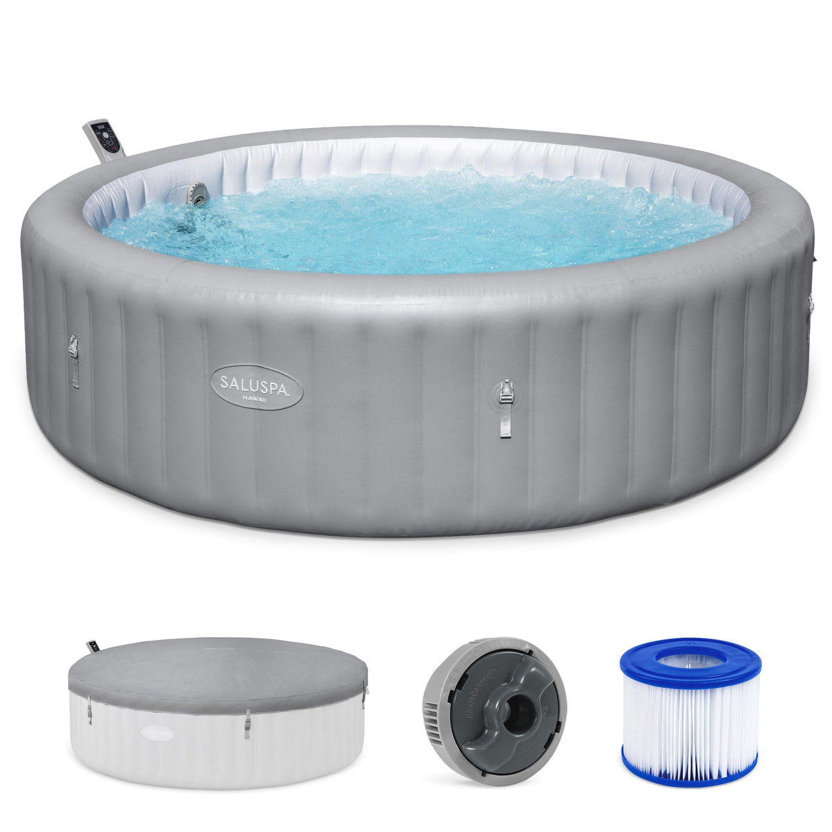 Bestway - SaluSpa Hawaii Smart AirJet Inflatable Hot Tub with EnergySense Cover - Gray