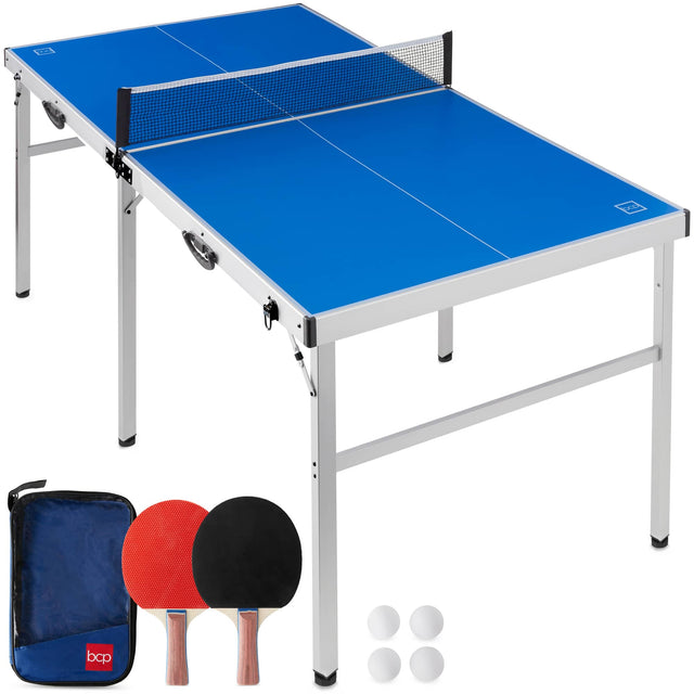Front. Best Choice Products - Best Choice Products 6x3 Foot Portable Ping Pong Table, Folding Mid-Size Indoor Outdoor Table Tennis Set - Blue - Blue.