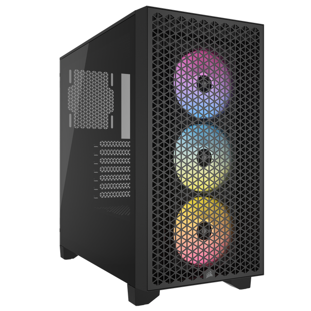Front. CORSAIR - CORSAIR 3000D RGB Airflow Mid-Tower PC Case, Black, 3 AR120 RGB Fans, High-Airflow, Up to 8x120mm - Black.