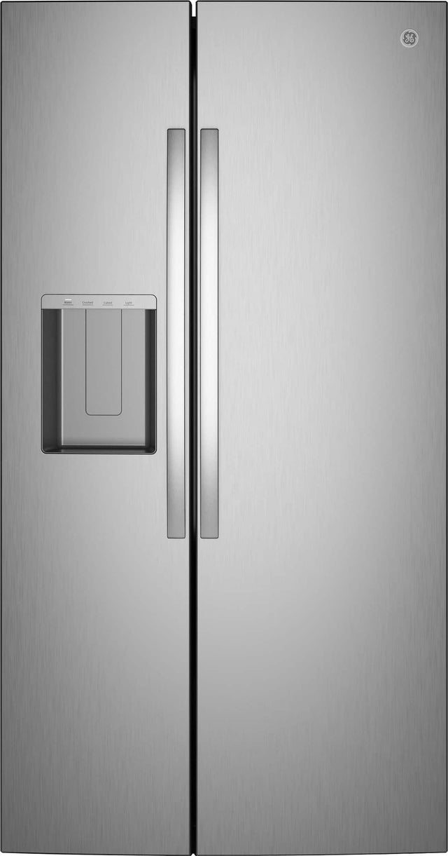 Front. GE - 36 in. Wide 23.5 Cu. Ft. Smart Counter-Depth Side-By-Side Refrigerator with LED Light Walls and Extra Tall Dispenser - Stainless Steel.
