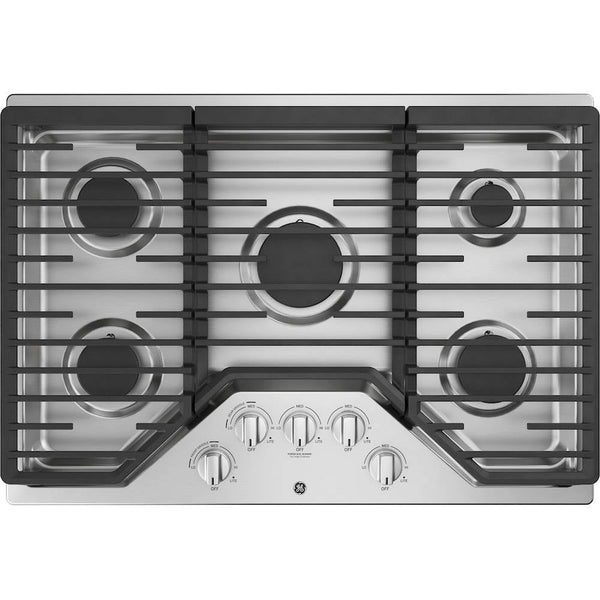 GE - 30 in. Wide 5 Burner Built-In Gas Cooktop with Dishwasher-Safe Grates - Stainless Steel