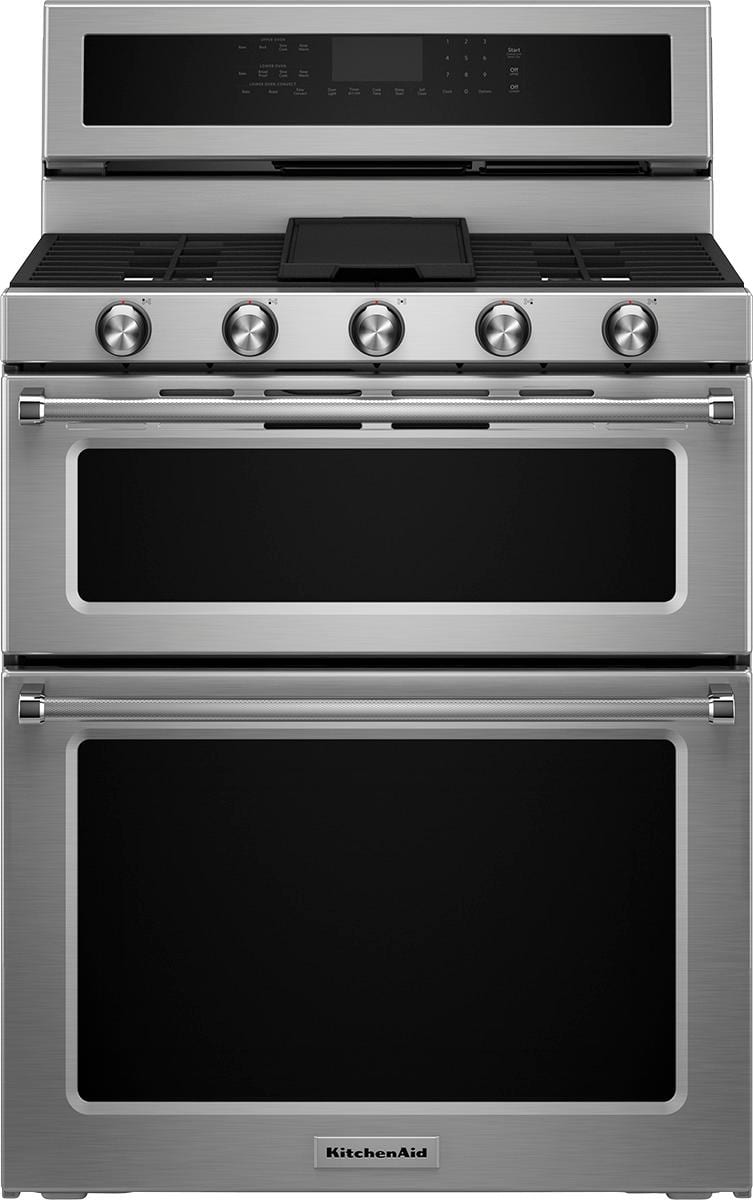 KitchenAid - 30 in. Wide 5 burners 6.0 cu. ft. Self-Cleaning Free-Standing Double Oven Gas Convection Range - Stainless Steel