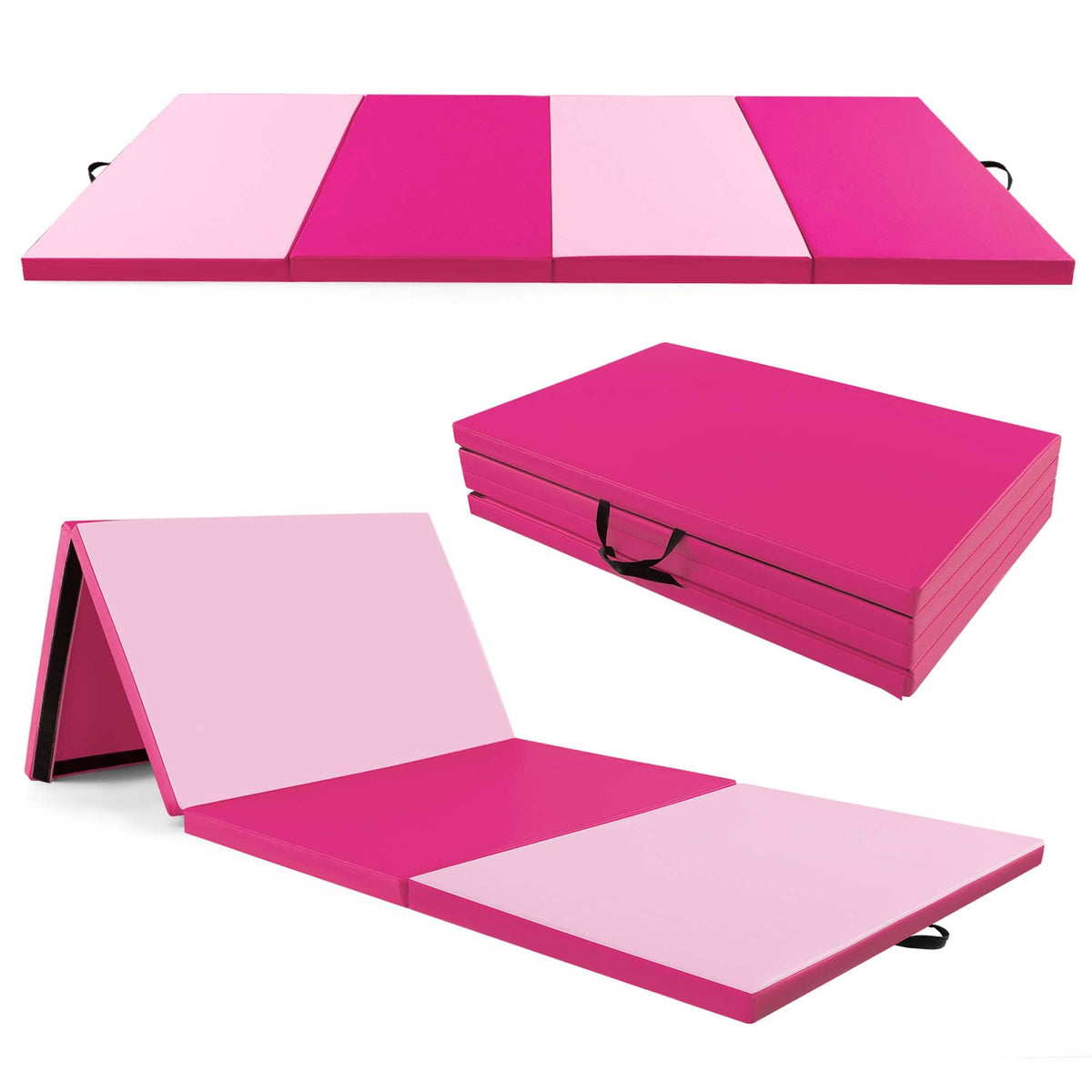 Costway - 10' x 4' x 2" 4-Panel Folding Exercise Mat with Carrying Handles for Gym Yoga - Pink
