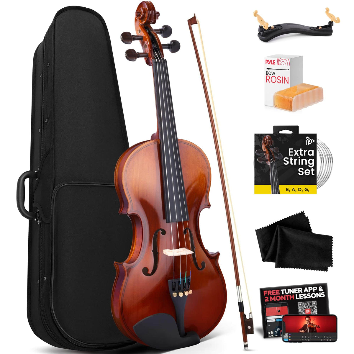 Pyle - 1/2 Size Beginner Violin Kit, Includes Travel Case, Bow, Extra Strings, Tuner for Students & Adults - PGVILN15