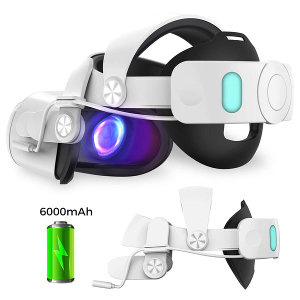 Alpha Digital - Meta Quest 2 Head Strap w/ 6000mAh Battery- 4Hr extra- Comfort /Adjust - White