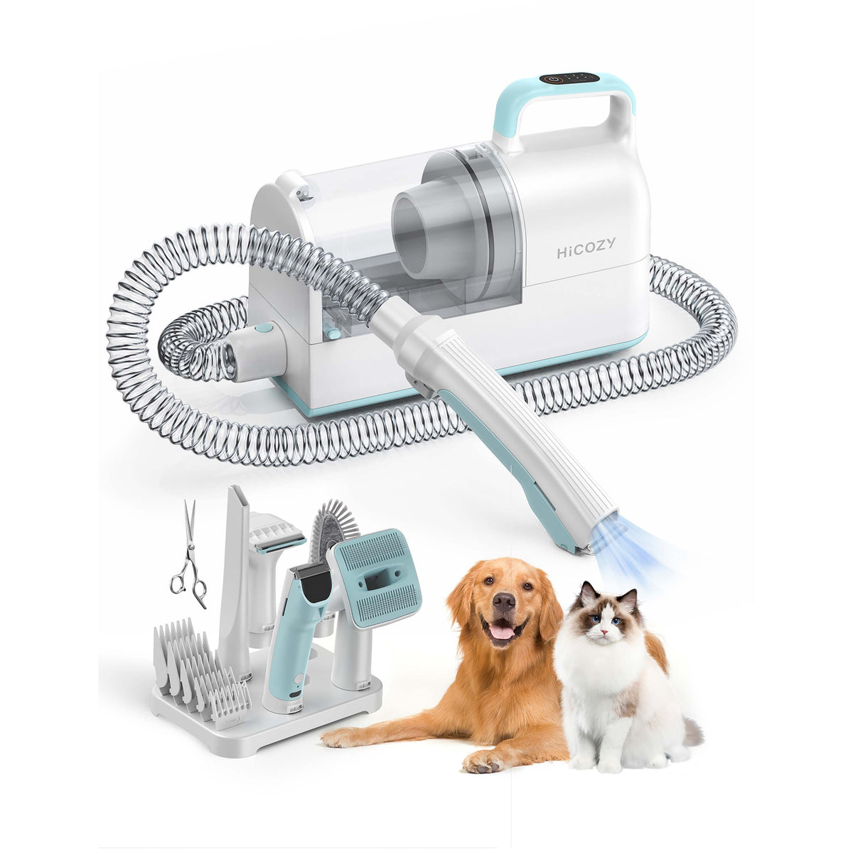 HICOZY - Dog Grooming Vacuum, quiet 12000Pa pet clippers with 2L dust cup and 6 grooming accessories