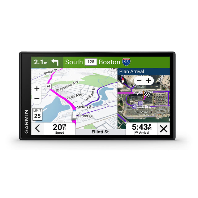 GARMIN ENT  
2.1 mi South 128  
Boston 95 128  
Plan Arrival  
Bridge Ave - + 62 SE + Greystone Ave  
Drydo Ave Echo Ave Glidden McKay St  
Terminal St  
LIMIT 25  
Center Dr S  
20m  
5:43 PM  
Speed Elliott St  
Arrival
