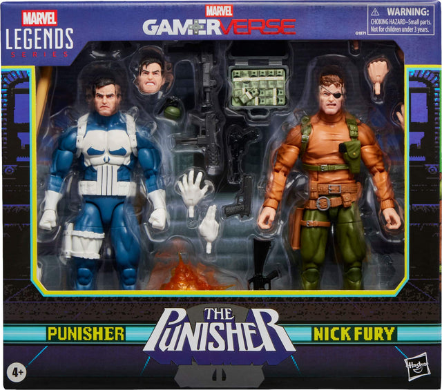 MARVEL LEGENDS SERIES  
MARVEL GAMERVERSE  
WARNING: CHOKING HAZARD - Small parts. Not for children under 3 years.  
G1871  
THE PUNISHER  
NICK FURY  
4+