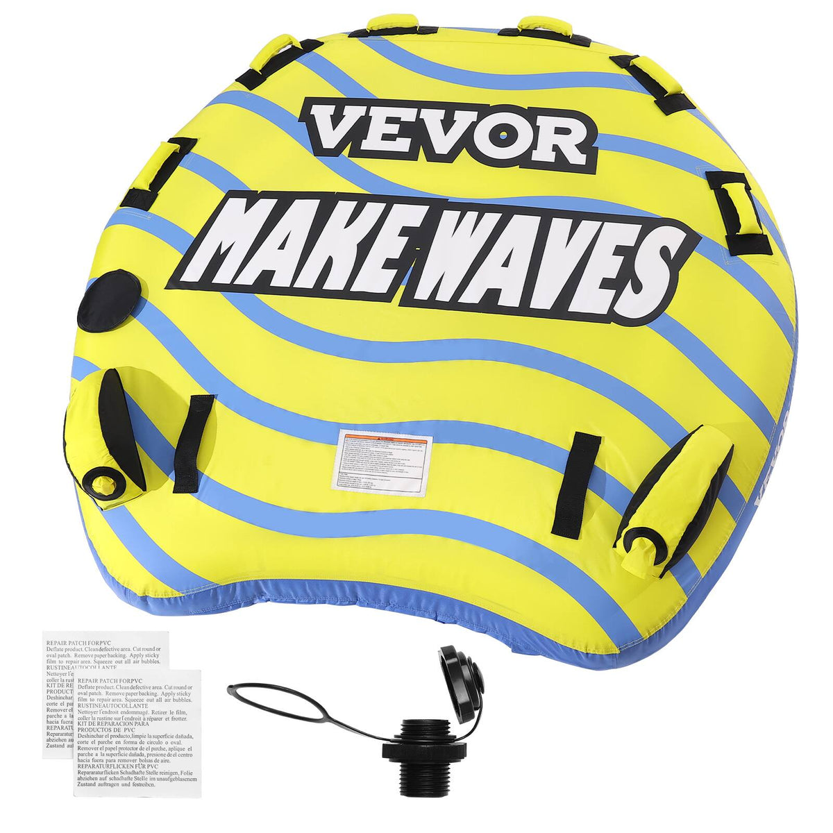 VEVOR - Towable Tube for Boating, 1-3 Riders Inflatable Towable Tube with Bumper Fins, 510 lbs Water Sport Towable Tubes - Orange