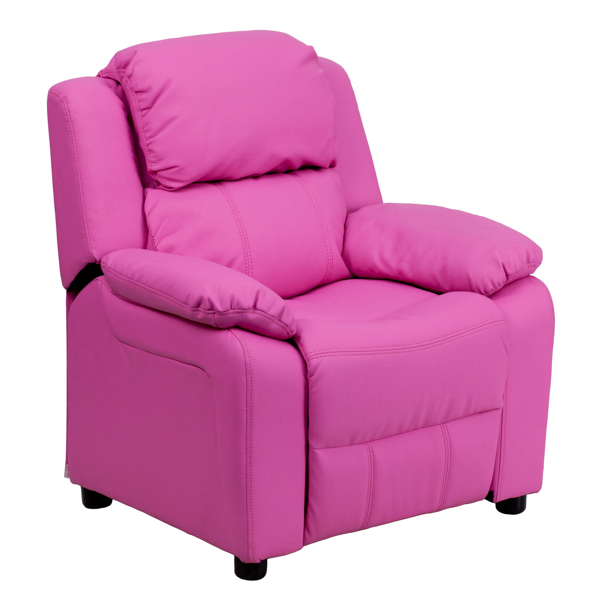 Emma + Oliver - Deluxe Padded Contemporary Kids Recliner with Storage Arms - Hot Pink Vinyl