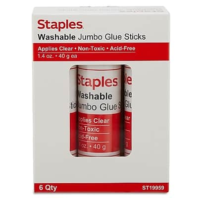 Staples - Jumbo Washable Glue Sticks, 1.4 oz., 6/Pack - Clear