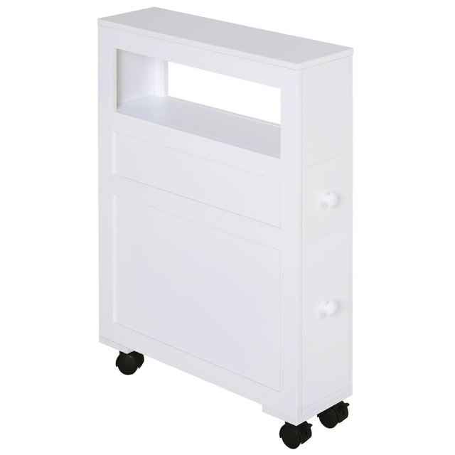 Front. Homcom - Rolling Narrow Bathroom Side Storage Cabinet, Wood Construction - White.