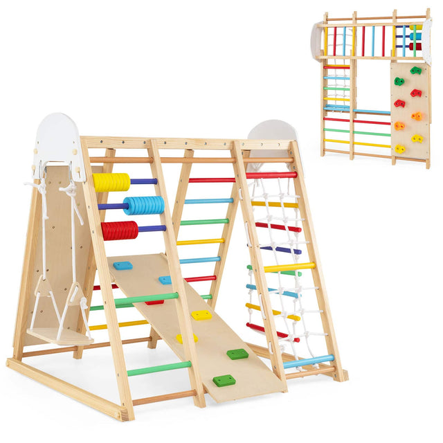 Front. Costway - Costway Indoor Jungle Gym for Kids 8-in-1 Montessori Climber Playset with Swing Monkey Bars - Multicolor.