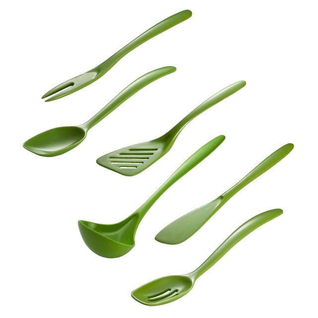 Front. Hutzler - 6 Piece Melamine Mini 7.5 Inch Cooking Utensil Set - Green - Green.