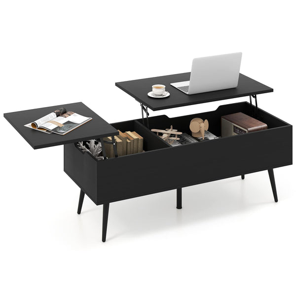 Costway - Lift Top Coffee Table w/ Storage Multi-Functional Home Center Accent Table for Living Room - Black