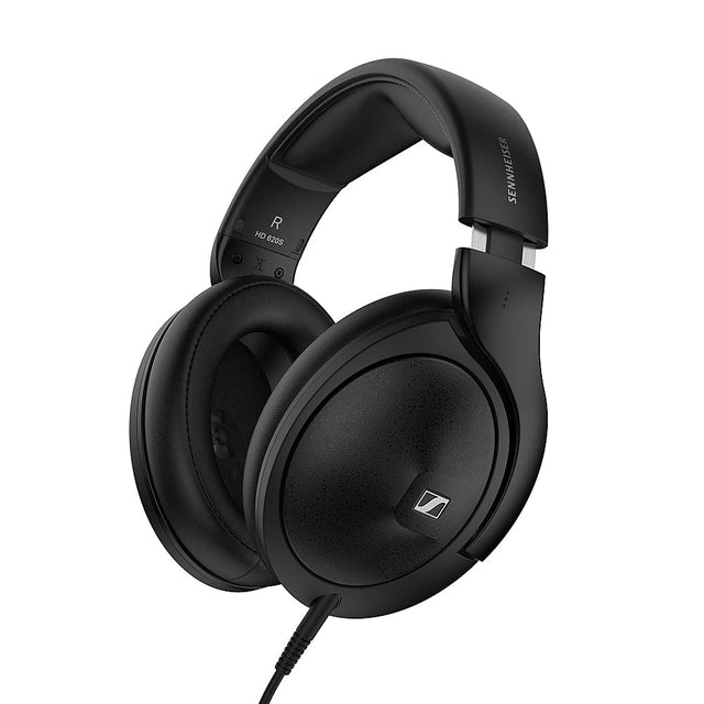 The image features a pair of black headphones with a microphone, designed by Sennheiser. The headphones are placed on a white background, showcasing their sleek design and high-quality materials. The headphones are equipped with a detachable cord, allowing for easy use and portability. The earpieces are large and comfortable, providing an optimal listening experience.