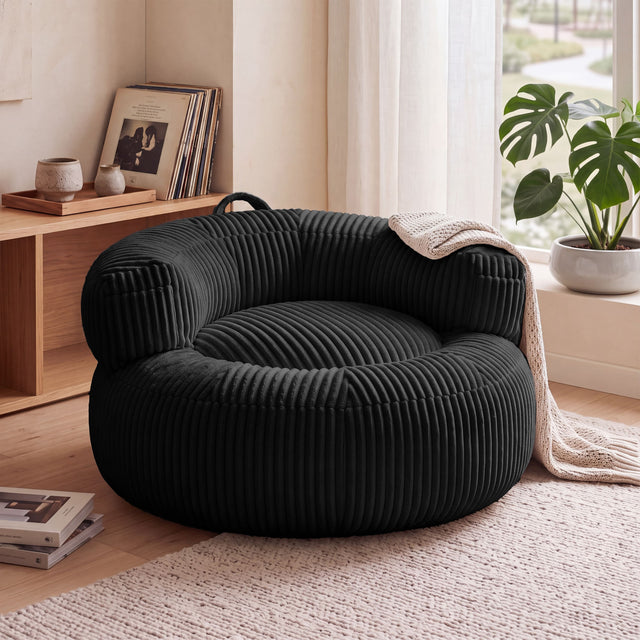 Front. Vipbear - 44" Round Single Couch Sofa for Small Spaces, Boneless Accent Chair Circle Bean Bag Sofa for Living Room Bedroom, Dorm - black.