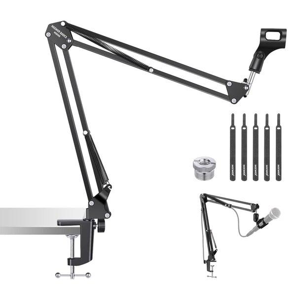 Neewer - Suspension Boom Mic Arm Stand - Desk Mount with Adapters for Blue Yeti, HyperX & Shure Mics