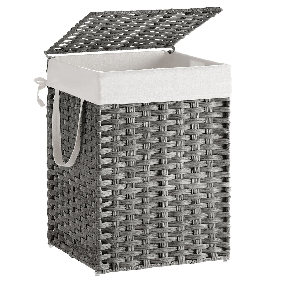 Songmics Home - Laundry Hamper with Lid, 17.2 Gallon (65 L) Synthetic Rattan Clothes Laundry Basket with Lid and Handles, Foldable - Dove Gray