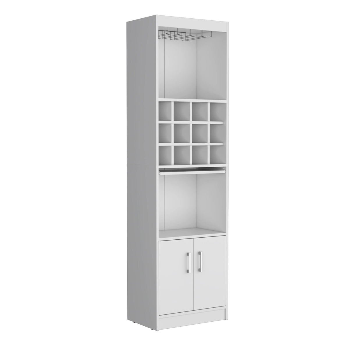 TuHome - Kevil 71-Inch Tall Bar Cabinet 5-Tier Modern Bar Cabinet With Glass Holder Stemware Rack, Wine Cabinet, Liquor Cabinet - White