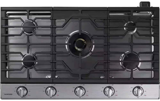 Front. Samsung - 36" Built-In Gas Cooktop with WiFi and Dual Power Brass Burner - Stainless Steel.