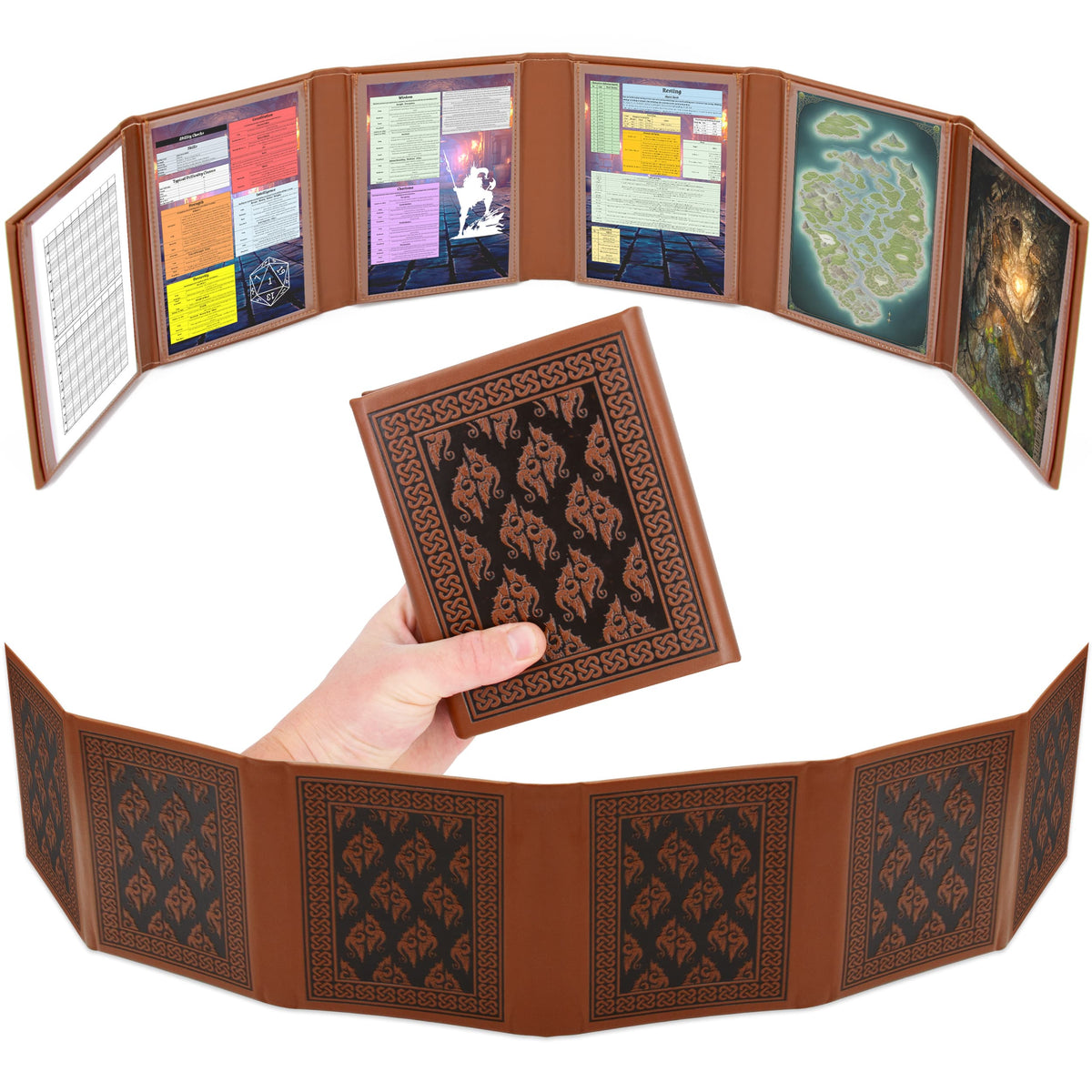 CASEMATIX - Miniature DM Screen - 6-Panel Mini Dungeon Master Screen for TTRPGs, Compact DND DM Screen for Tabletop RPG, Brown