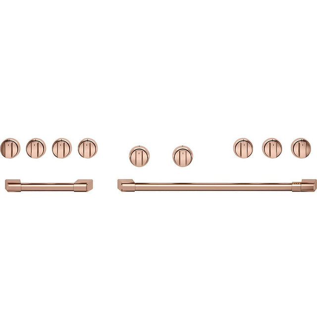 Front. Café - Handle and Knob Set for 48" Pro Range and Rangetop - Brushed Copper.