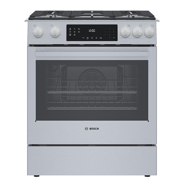 Front. Bosch - Benchmark Series 4.8 Cu. Ft. Slide-In Gas Convection Range with Self-Cleaning - Stainless steel.