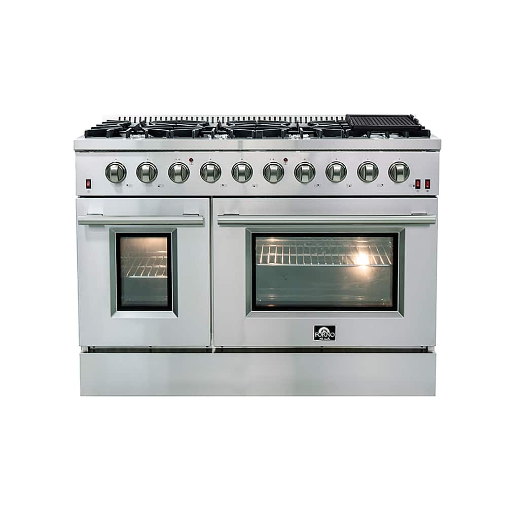 Forno Appliances - 48 in. Wide 8 Burner Galiano 6.58 Cu. Ft. Freestanding Gas Range with Convection Oven - Stainless Steel