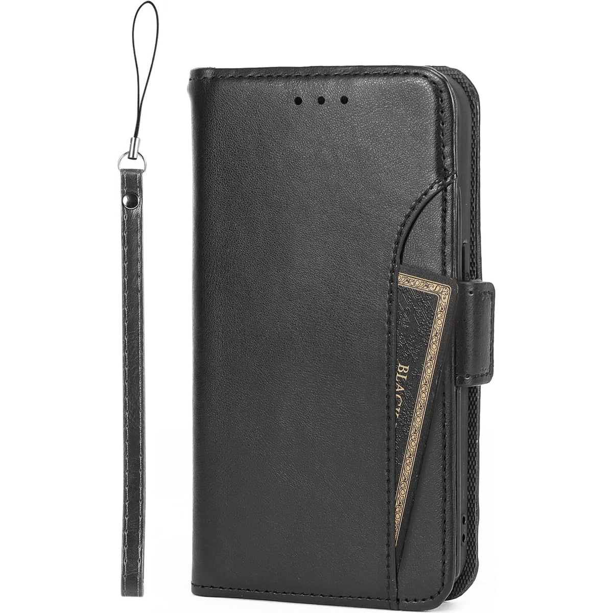 SaharaCase - Genuine Leather Folio Wallet Case for Apple iPhone 15 Plus - Black