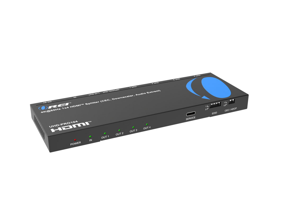 Orei - 4K@60Hz 1x4 HDMI™ Splitter (CEC, Downscaler, Audio Extract) UHD-PRO104 - Black