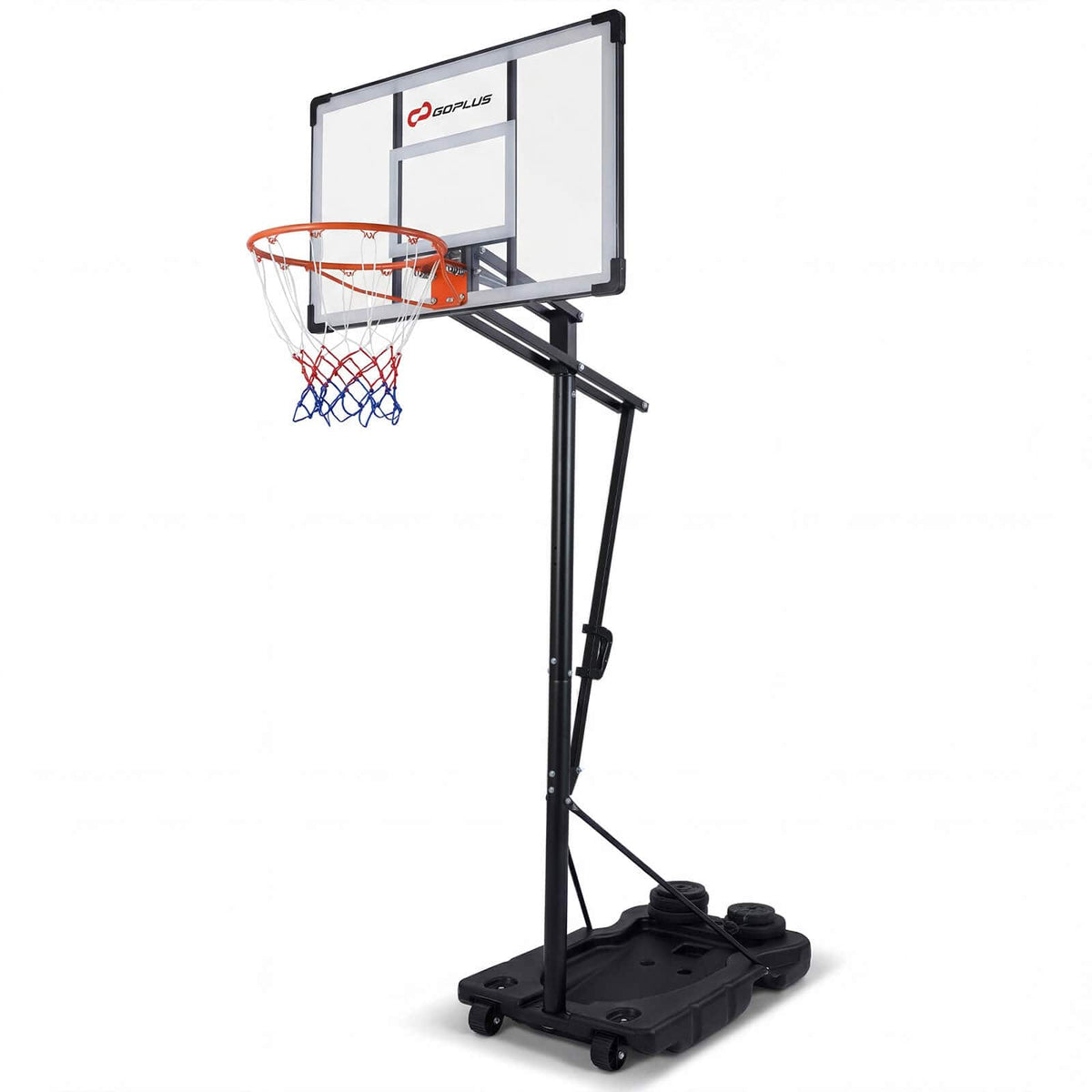 GOPLUS - 10 FT Portable Basketball Hoop with Shock Absorbent Rim, Fillable Base for Adults - Black