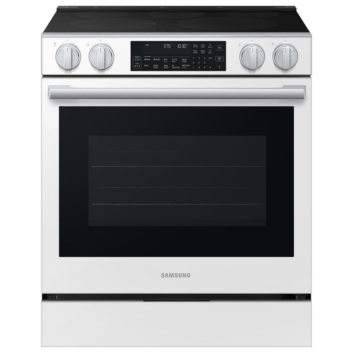 Samsung - 30 in. Wide 4 Burner 6.3 cu. ft. Bespoke Smart Slide-In Electric Range with Illuminated Precision Knobs - White Glass