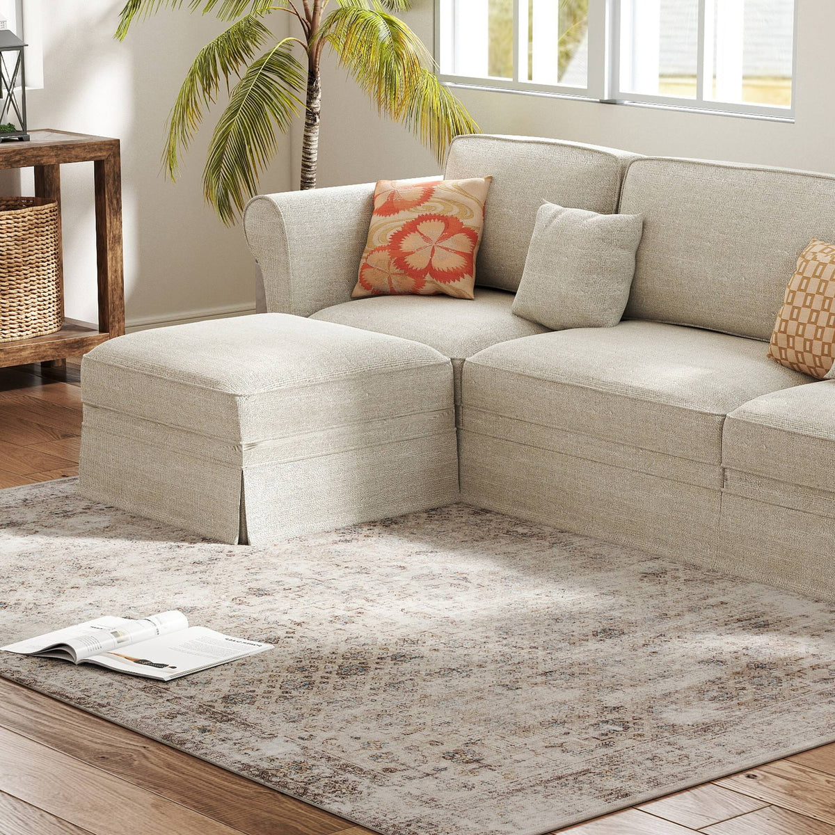 Homcom - Washable Area Rug 5x7, Non-Slip Traditional Floor Carpet for Living Room, Bedroom - Light Mixed Brown