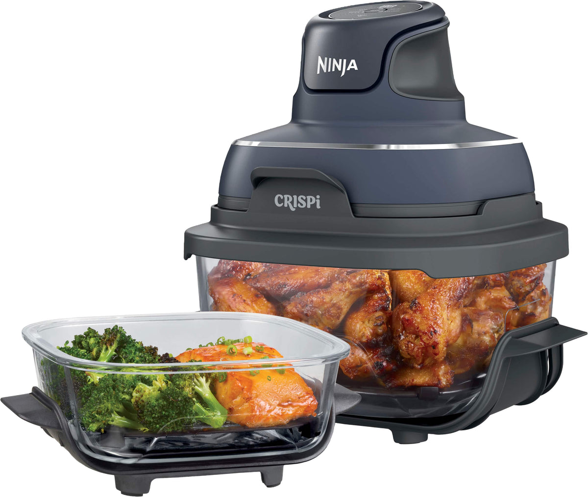 Ninja - Crispi 4-in-1 Portable Glass Air Fryer Cooking System with 2 Glass Containers, Crisper Plates & Storage Lids - Gray