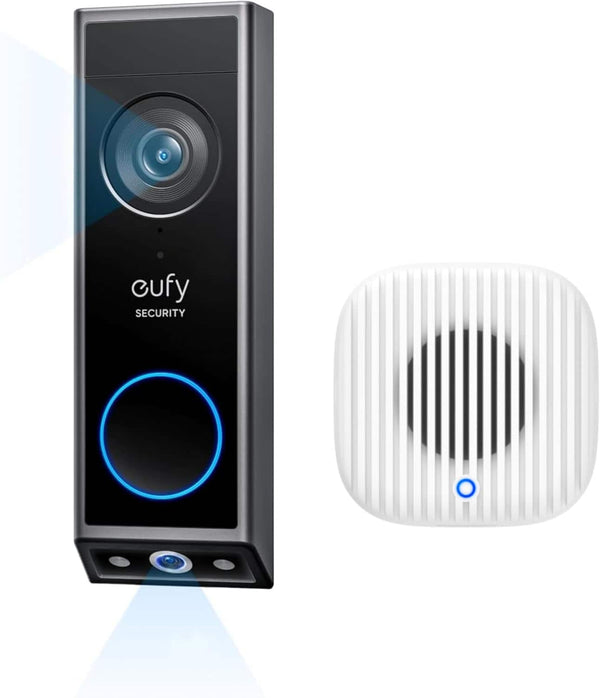 eufy - Video Doorbell E340 & Chime 2, 2K Full HD Dual Cameras, Doorbell Camera Wireless & Wired, Color Night Vision - black+white