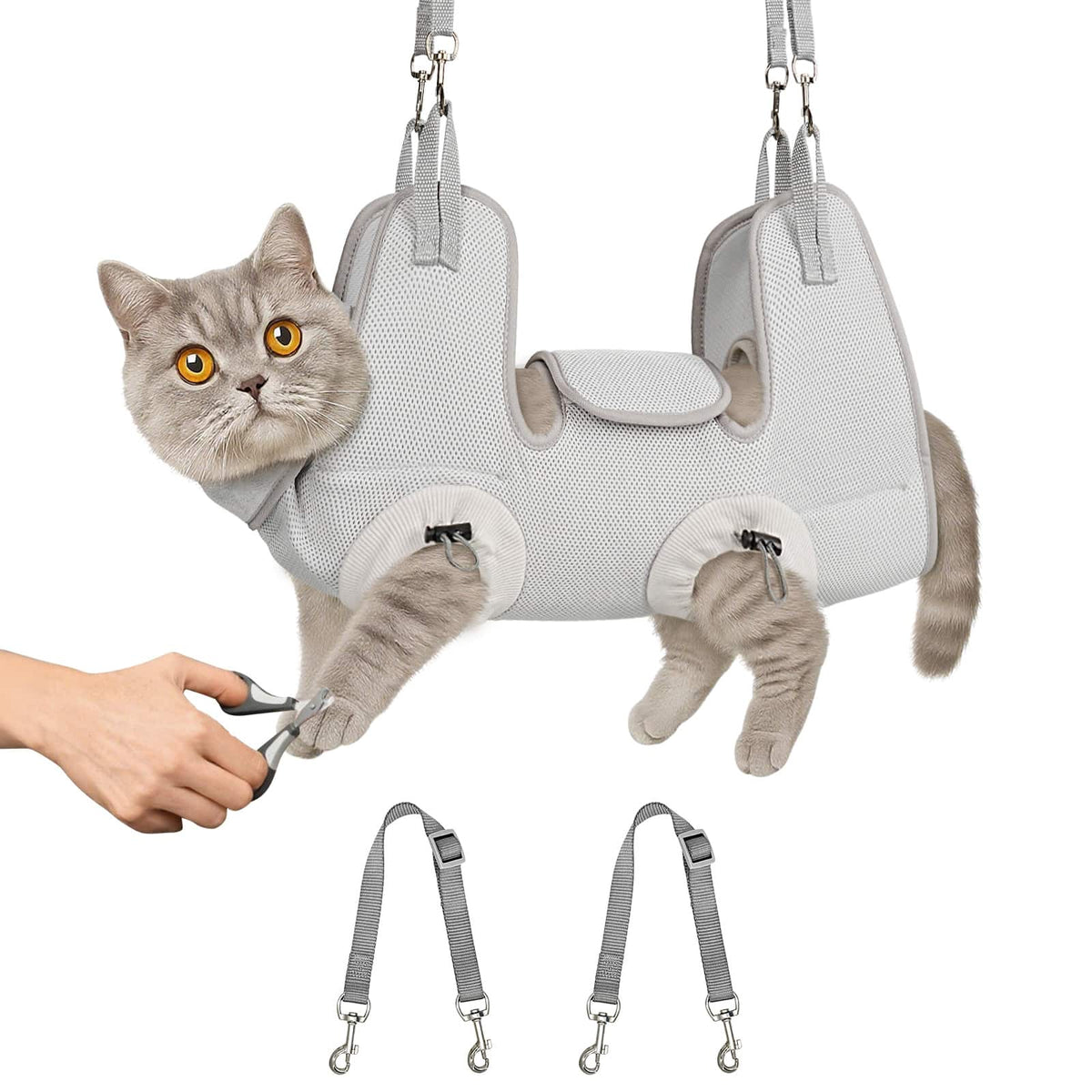Supet - Cat Grooming Hammock Harness for Nail Trimming, Restraint Holder for Cutting Nails, Medicine, Ear & Teeth Cleaning - Gray